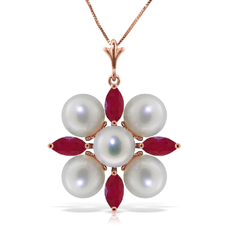 Tarnished silver necklaces-6.3 Carat 14K Solid Rose Gold Necklace Ruby pearl