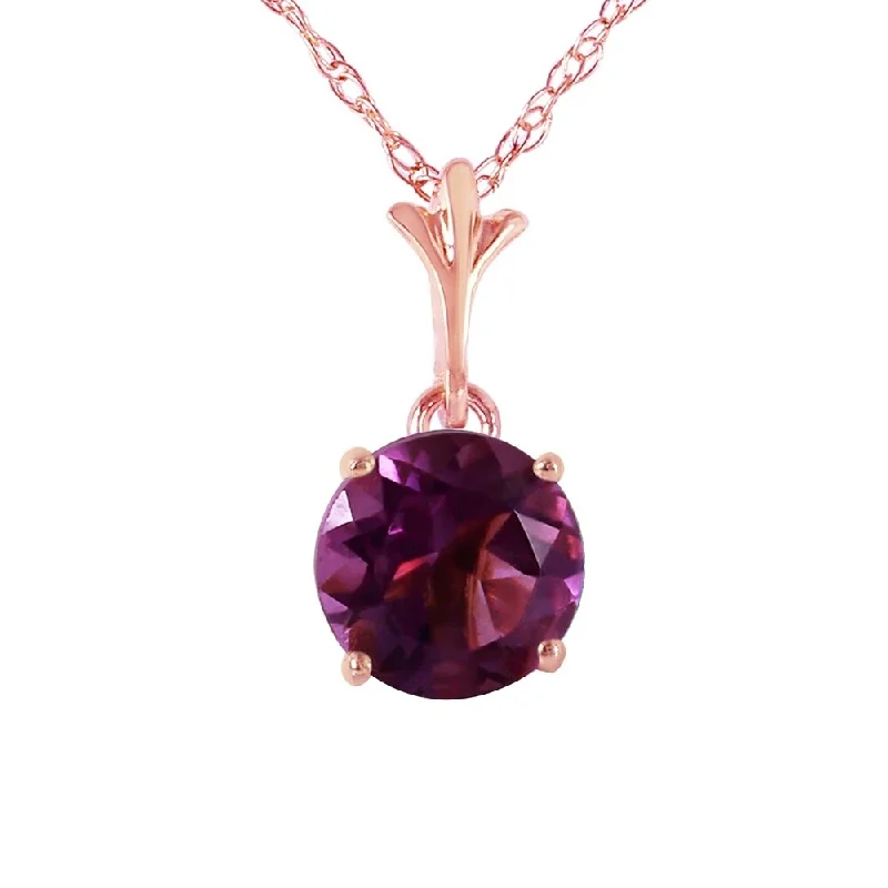 Luxe stone necklaces-1.15 Carat 14K Rose Gold Single Round Amethyst Necklace