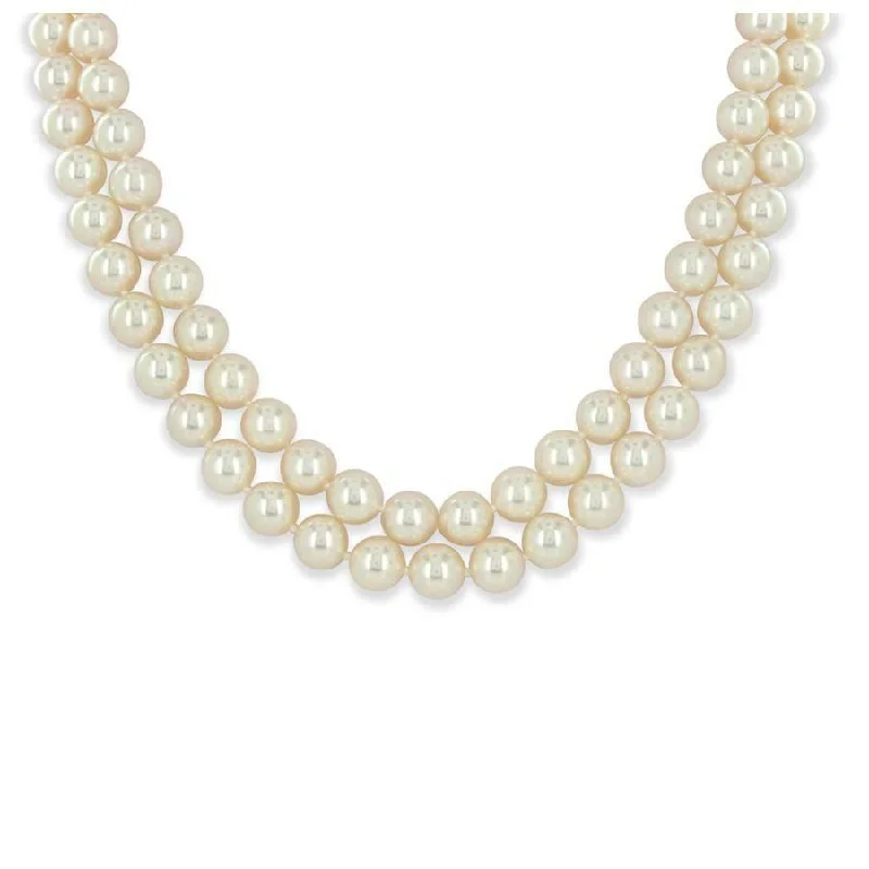 Oval cut gem engagement rings-2-Row Akoya Cultured Pearl Necklace with 18ct White Gold Clasp