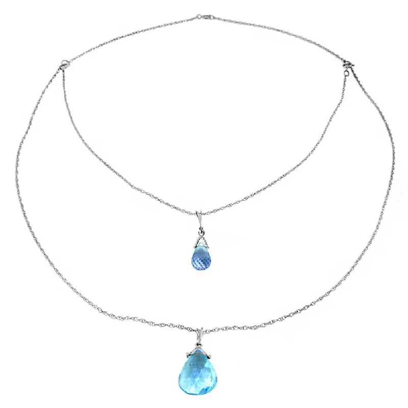 Tarnished silver necklaces-14K Solid White Gold Front and Back Drop Necklace with Briolette Blue Topaz