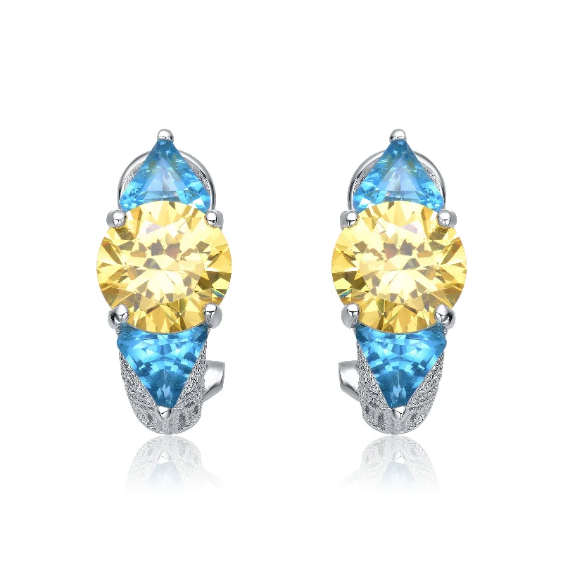 Henriette Blue and Yellow Cubic Zirconia Hoop Earrings