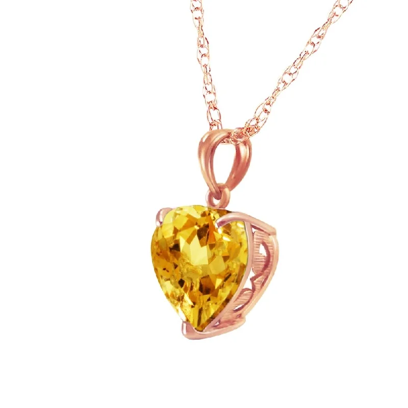 Wide link necklaces-14K Solid Rose Gold Necklace with Natural 10mm Heart Citrine