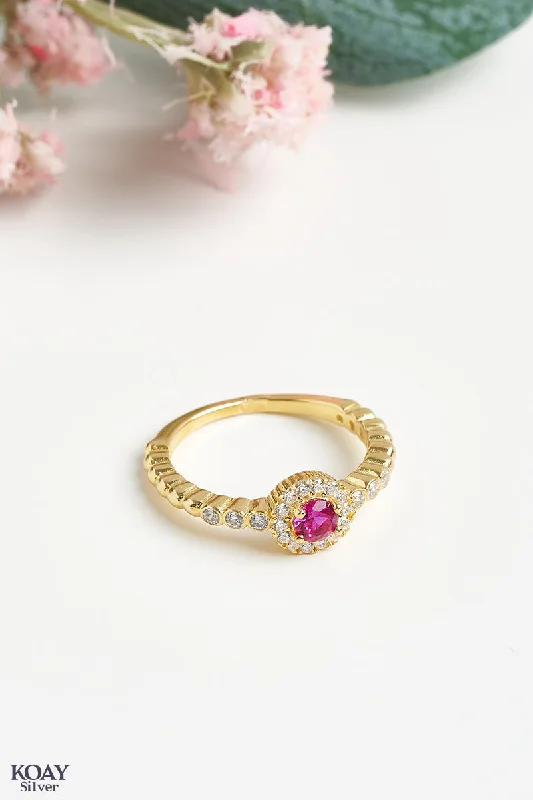 Coiled cord rings-Zircon Ring (044-Pink) GP 7US