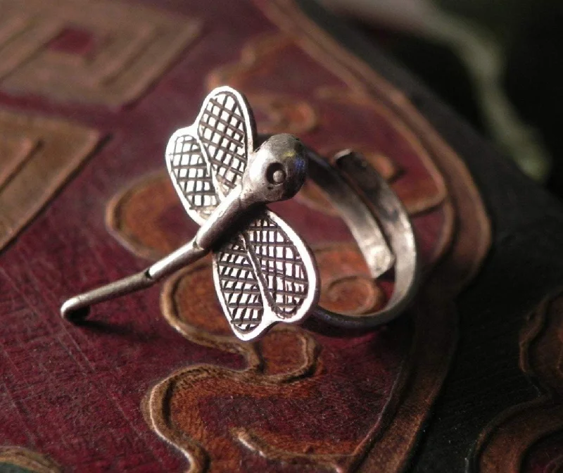 Curved band rings-Hmong Silver Dragonfly Ring