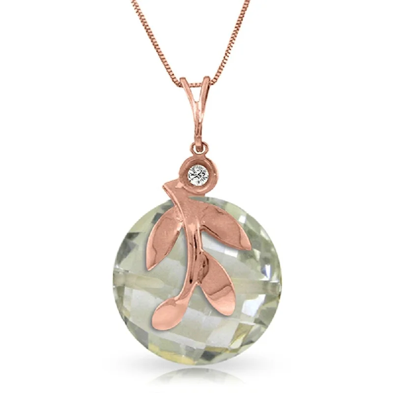 Light bead necklaces-14K Solid Rose Gold Necklace with Natural Green Amethyst & Diamond