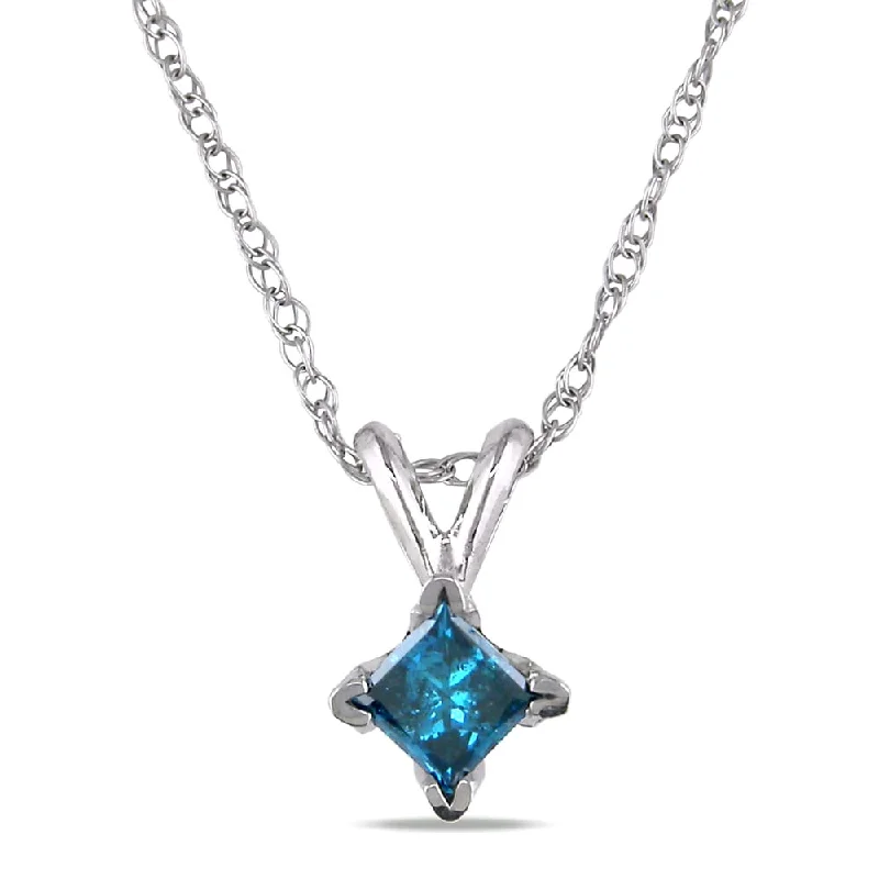 Sapphire stone necklaces-Miadora 10k White Gold 1/4ct TDW Blue Diamond Solitaire Necklace