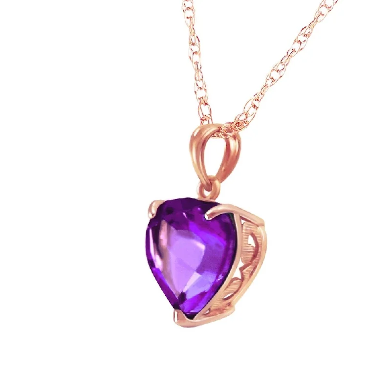 Citrine pendant necklaces-14K Solid Rose Gold Necklace with Natural 10mm Heart Amethyst