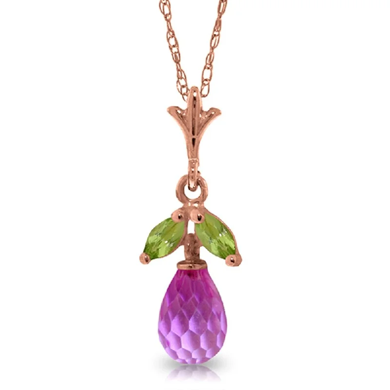 Hemp cord necklaces-14K Rose Gold Necklace w/ Pink Topaz & Peridots