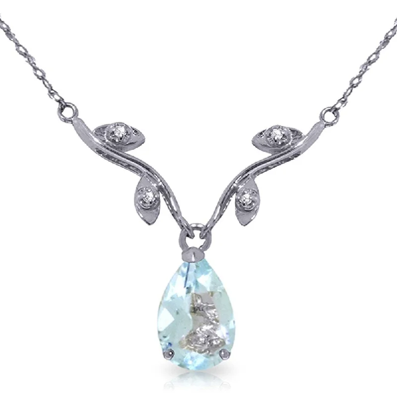 Wide chain necklaces-1.52 Carat 14K White Gold Necklace Natural Diamond Aquamarine