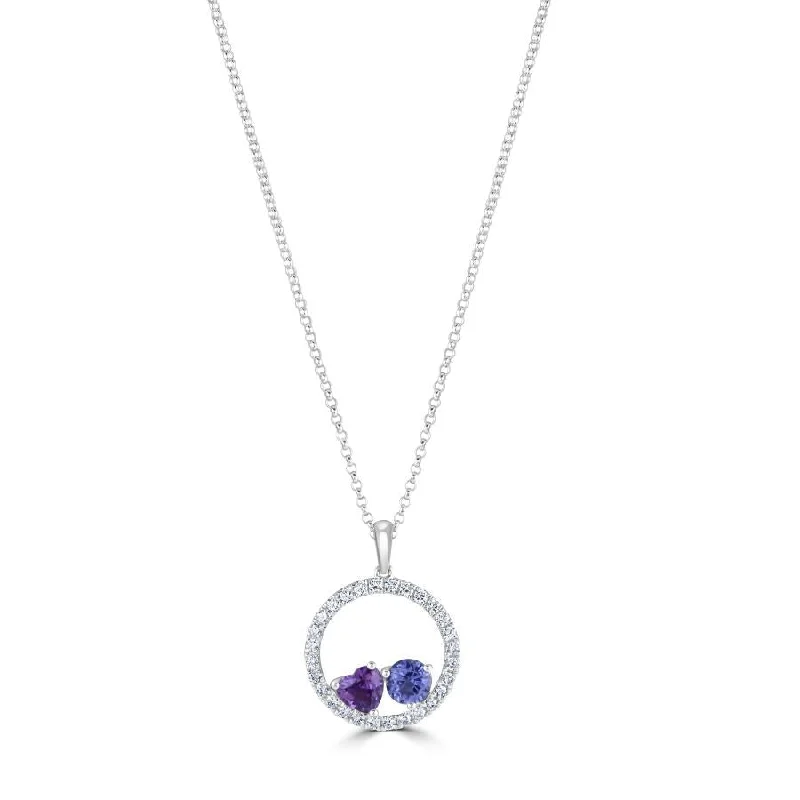 Pure eternity engagement rings-18ct White Gold Blue & Pink Sapphire & Diamond Circle Pendant