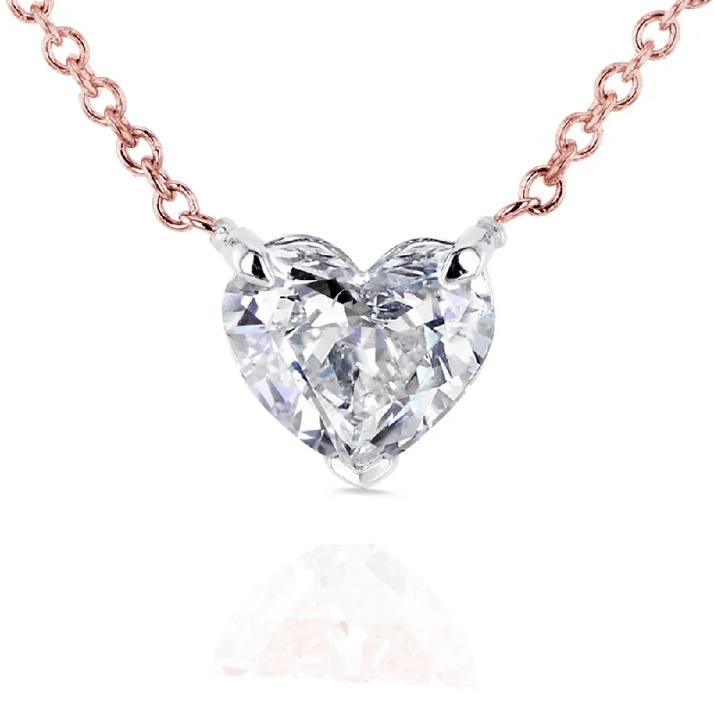 Retro charm necklaces-Annello by Kobelli 14k Rose Gold Floating Heart Certified 3/4ct Diamond Solitaire Necklace