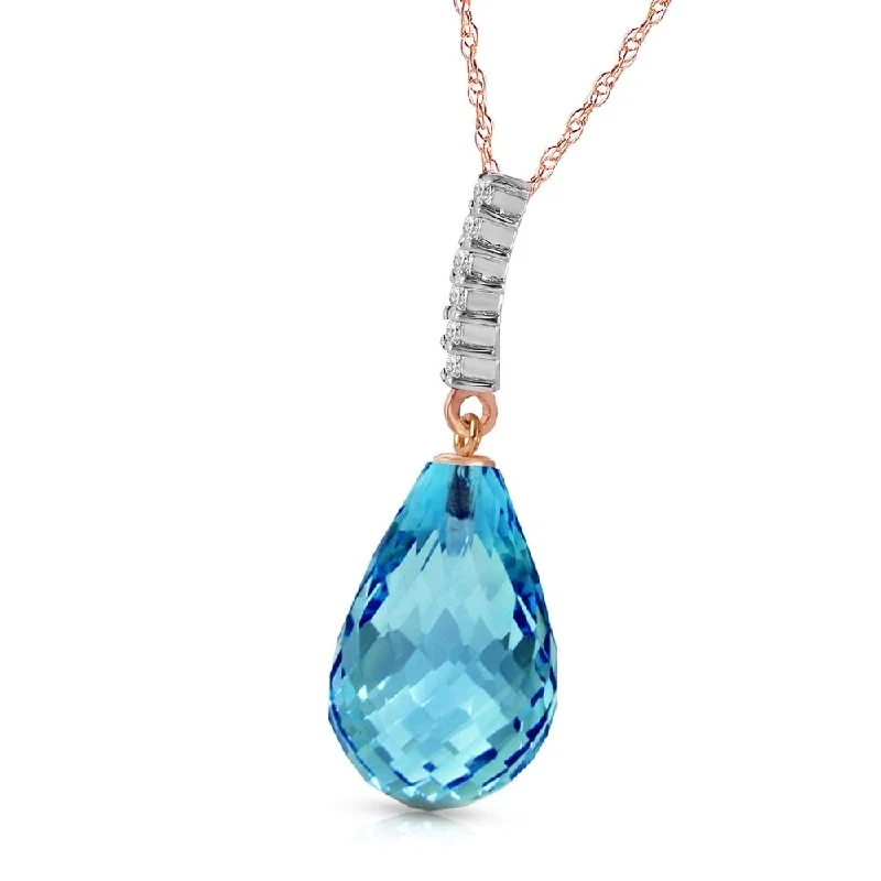 Onyx healing necklaces-6.68 Carat 14K Solid Rose Gold Necklace Diamond Briolette Drop Blue Topaz