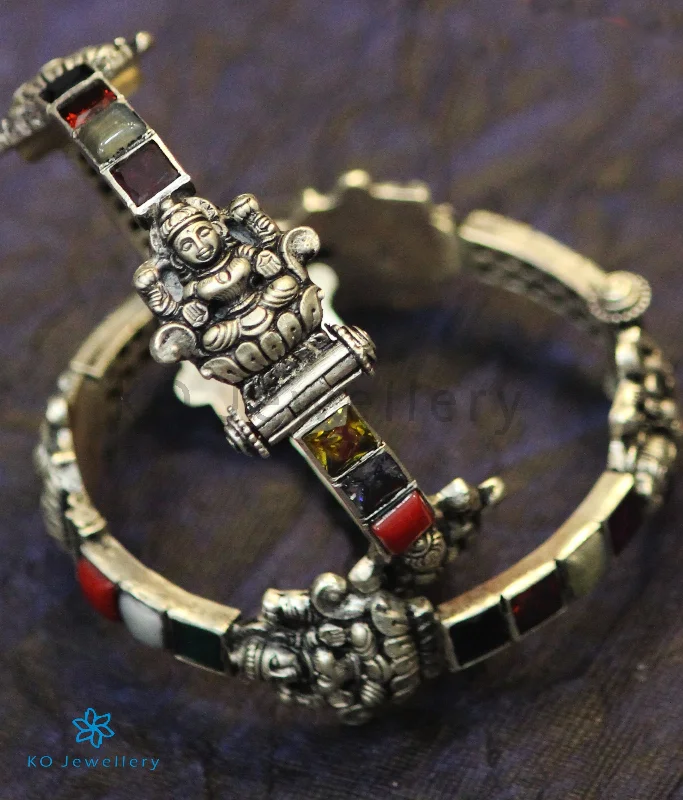 Woven tribal bangles-The Shri Silver Navratna Bracelet (Oxidised/Size 2.2/2.4/2.6/2.8)