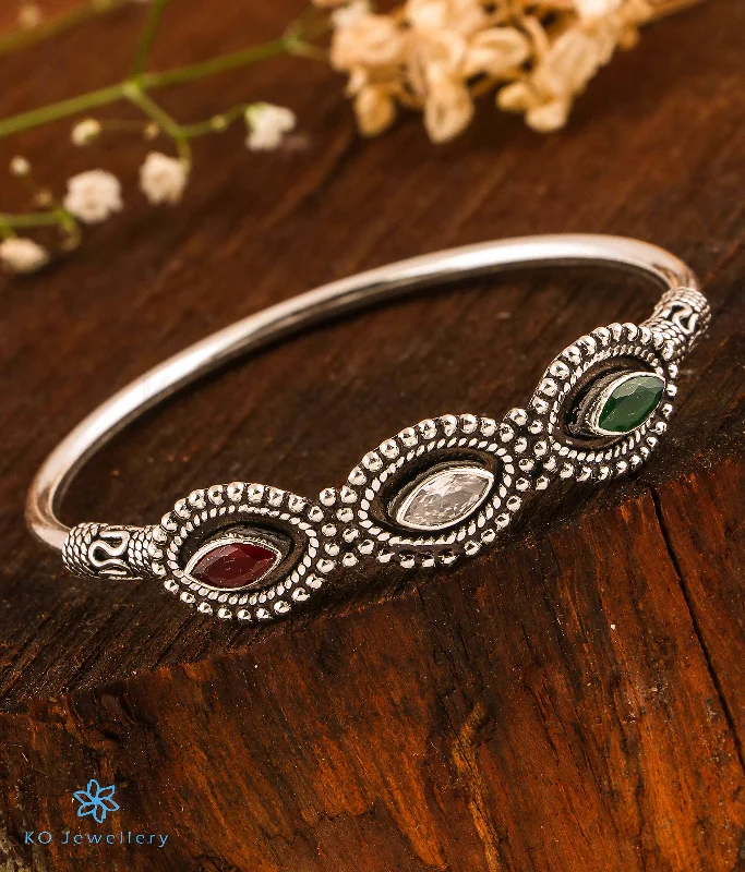 Multi-bead bangles-The Triratna Silver Openable Gemstone Bracelet