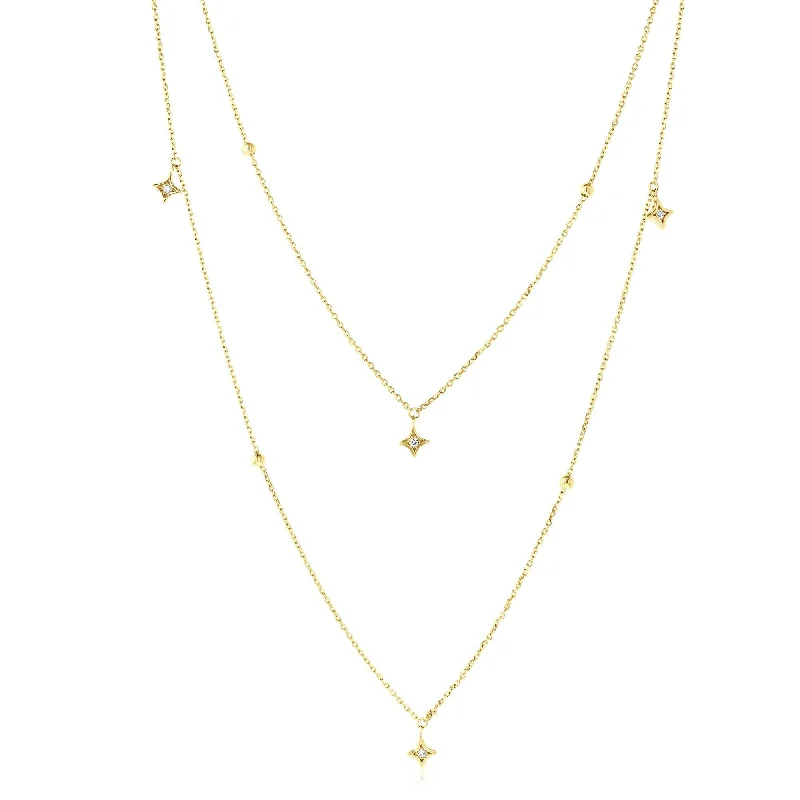 Bead braid necklaces-Annello by Kobelli 14k Gold Bohemian Diamond Layered Necklace (GH/I)