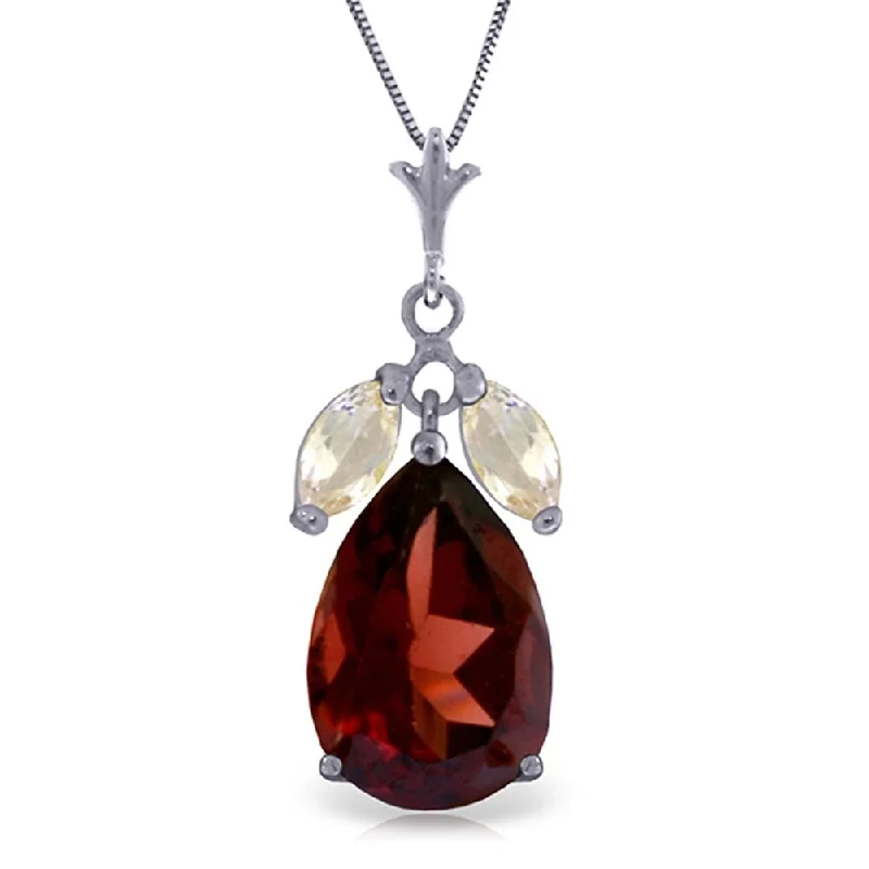 Curved charm necklaces-6.5 Carat 14K White Gold Necklace Garnet White Topaz