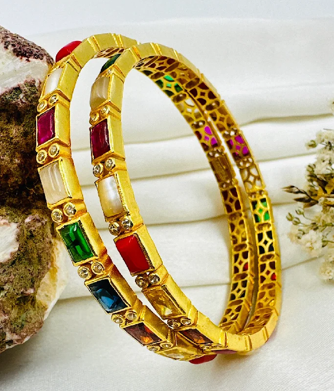 Reed braid bangles-The Siri Silver Navratna Bangle (Size 2.2/2.4/2.8)