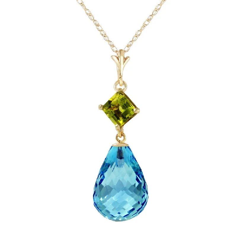 Lapis gem necklaces-5.5 Carat 14K Solid Gold My Life Is You Peridot Blue Topaz Necklace