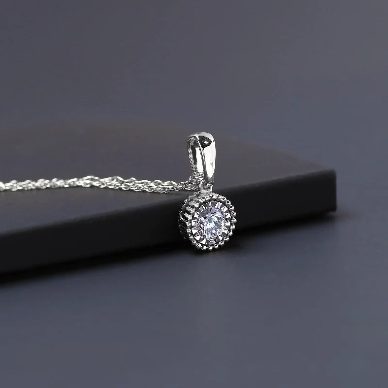 Low bar necklaces-1/6ct TDW Diamond Solitaire Pendant Necklace in Silver Rhodium by De Couer