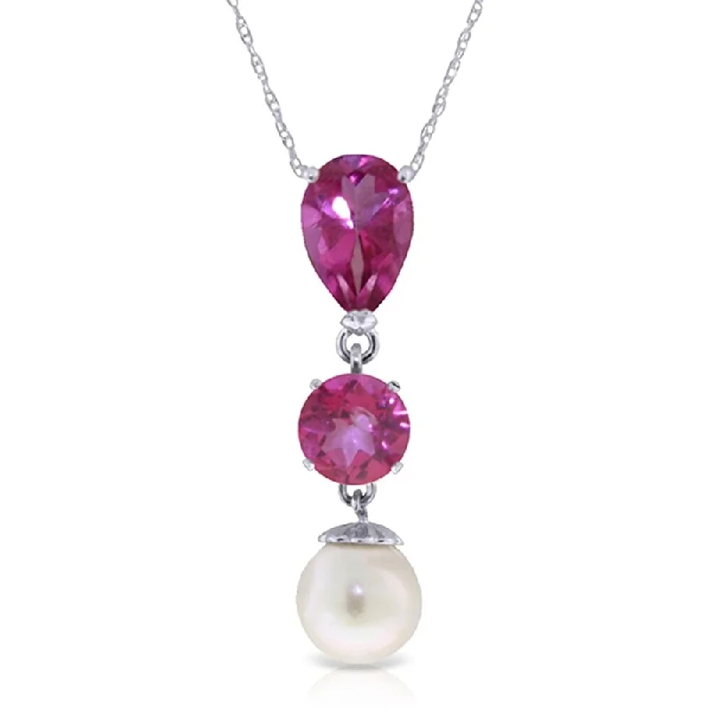 Baroque pearl necklaces-5.25 Carat 14K White Gold Necklace Pink Topaz Pearl