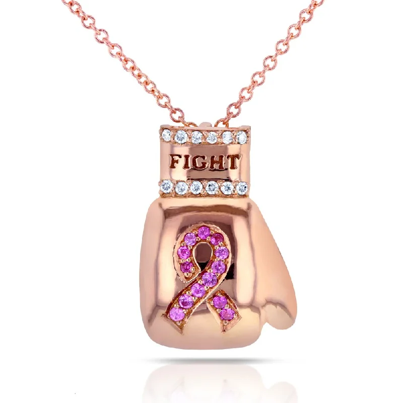 Silk cord necklaces-Annello by Kobelli 14k Rose Gold BCA Pink Sapphire and Diamond Accent 'Fight' Boxing Glove Necklace