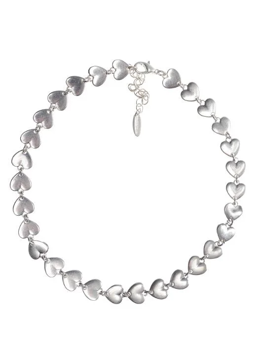 Dual gem bangles-Hot Tomato Heart to Heart Necklace in Worn Silver