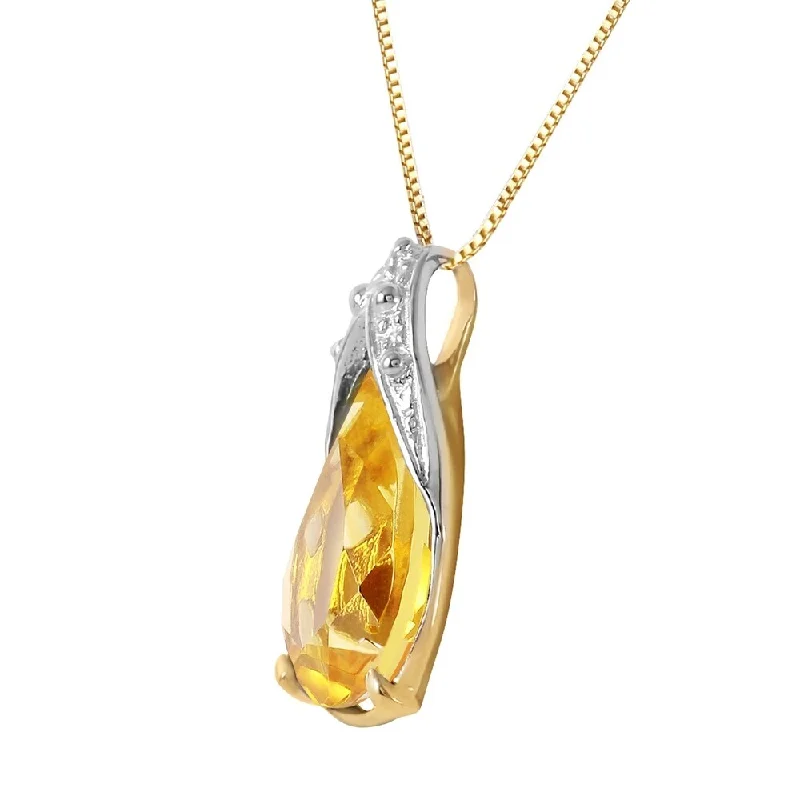 Dainty gem necklaces-5 Carat 14K Solid Gold Necklace Natural Citrine