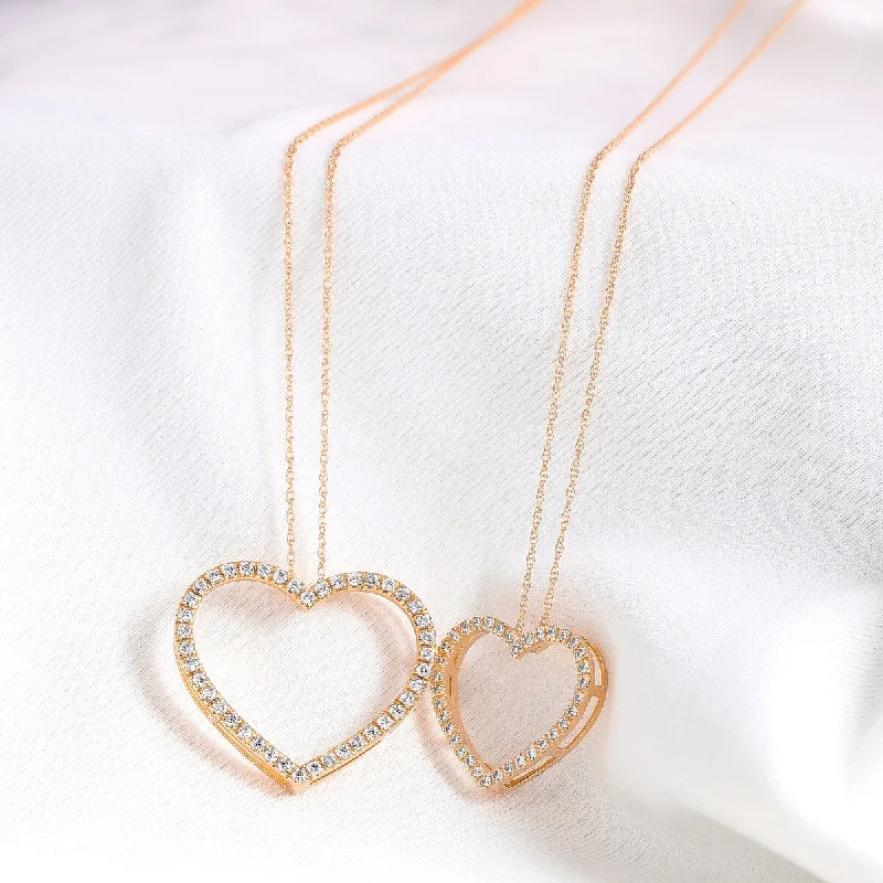 Thin bead necklaces-1/6ct - 1/2ct TDW Diamond Open Heart Necklace in 14k Gold by De Couer