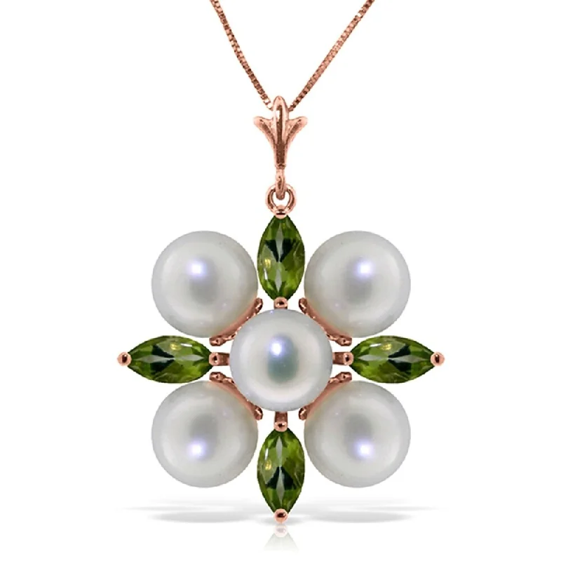 Simple gem necklaces-6.3 Carat 14K Solid Rose Gold Snowflake pearl Peridot Necklace