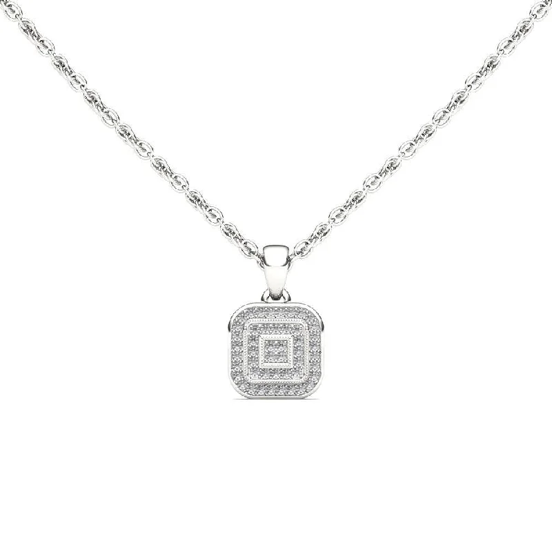 Sleek bar necklaces-De Couer IGI Certified 10k White Gold 1/10ct TDW Diamond Halo Necklace - White H-I