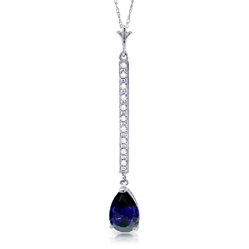 Oval gem necklaces-1.8 Carat 14K White Gold Necklace Diamond Sapphire