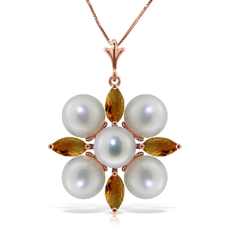 Bold bar necklaces-6.3 CTW 14K Solid Rose Gold Snowflake pearl Citrine Necklace