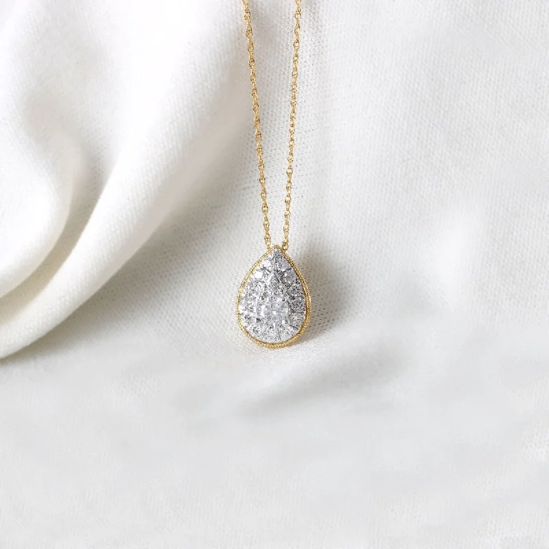 Dual stone necklaces-1/2ct TDW Diamond Halo Necklace Pendant in 10k Gold by De Couer