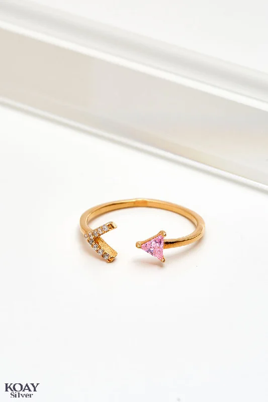 Glossy band rings-Arrow Zircon Rose Ring