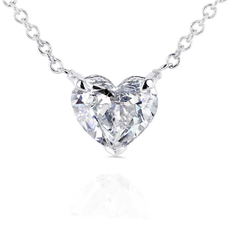 Half moon necklaces-Annello by Kobelli 14k White Gold Floating Heart Certified 3/4ct Diamond Solitaire Necklace