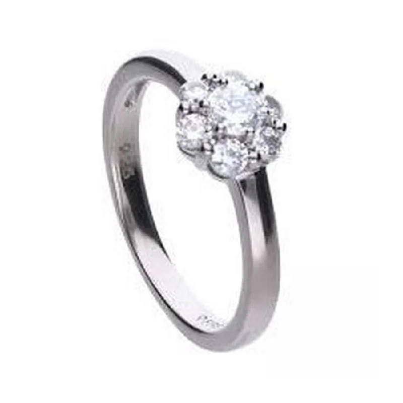 Infinity band engagement rings-Silver Cubic Zirconia Flower Cluster Ring, size M