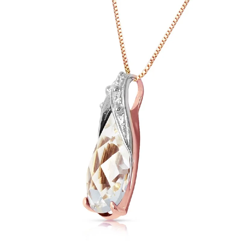 Curved charm necklaces-5 Carat 14K Solid Rose Gold Ocean White Topaz Necklace