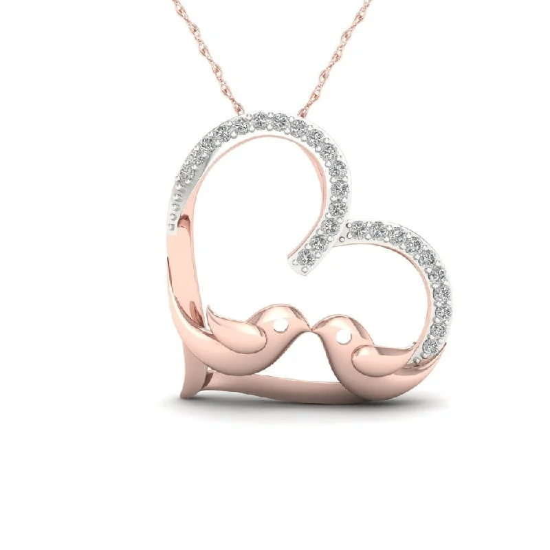 Multi-layer necklaces-De Couer 10k Rose Gold 1/10ct TDW Diamond Dove in Heart Necklace