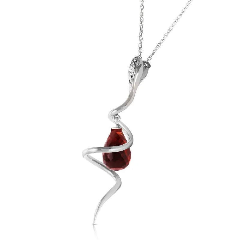 Fine thread necklaces-14K Solid White Gold Snake Necklace with Dangling Briolette Garnet & Diamond