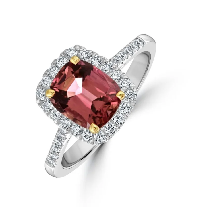 Citrine cut engagement rings-18ct White & Rose Gold Pink Tourmaline & Diamond Halo Cluster Ring with Diamond Shoulders