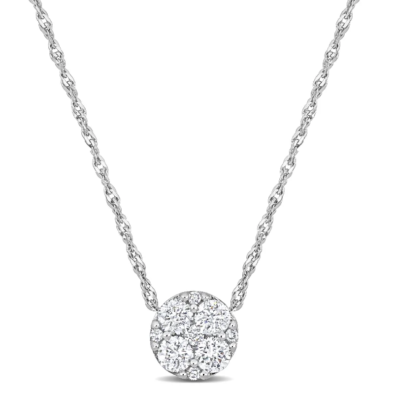 Sleek gold necklaces-Miadora 1/3ct TDW Diamond Cluster Station Necklace in 10k White Gold