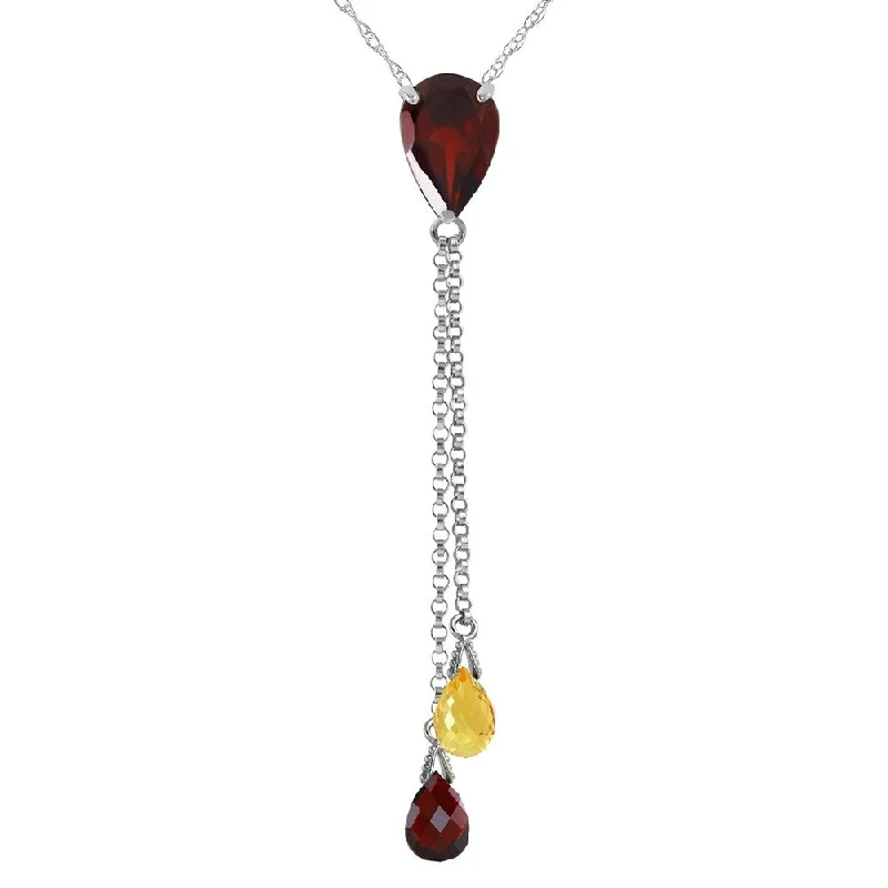 Cotton braid necklaces-3.75 Carat 14K White Gold Necklace Garnet Citrine