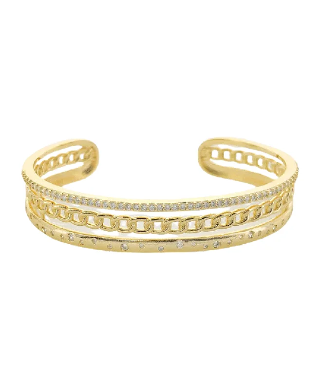 Curved charm bangles-Triple Layer Cuff Bracelet