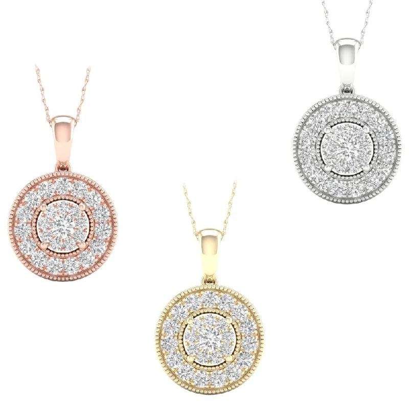 Flex thread necklaces-1/2ct TDW Diamond Cluster Halo Necklace in 10k Gold by De Couer