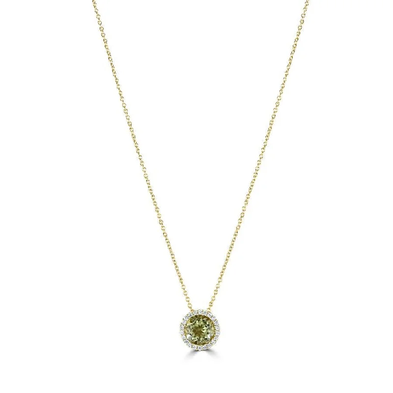 Dainty diamond engagement rings-18ct Yellow Gold Round Lemon Quartz & Diamond Halo Cluster Pendant