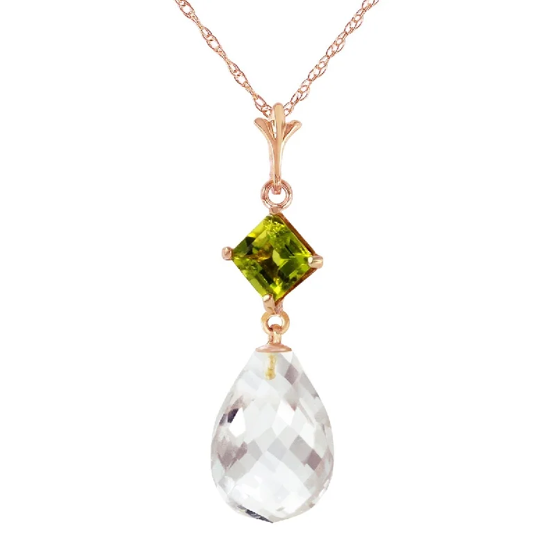 Subtle filigree necklaces-5.5 Carat 14K Solid Gold Gemstone Necklace Peridot White Topaz