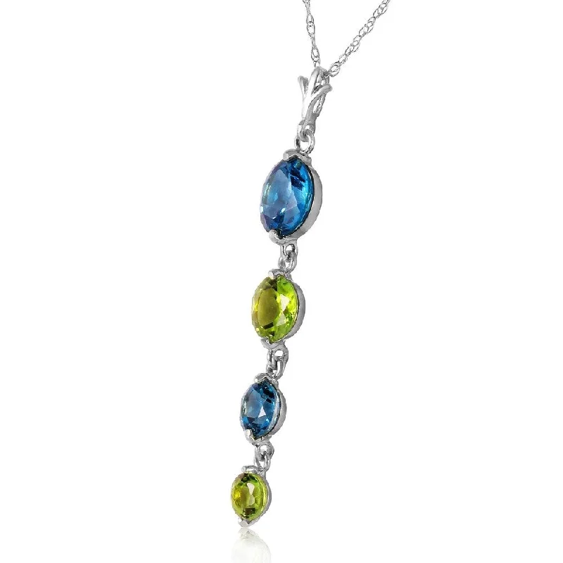 Ethnic weave necklaces-3.9 Carat 14K Solid White Gold Please Nod Blue Topaz Peridot Necklace