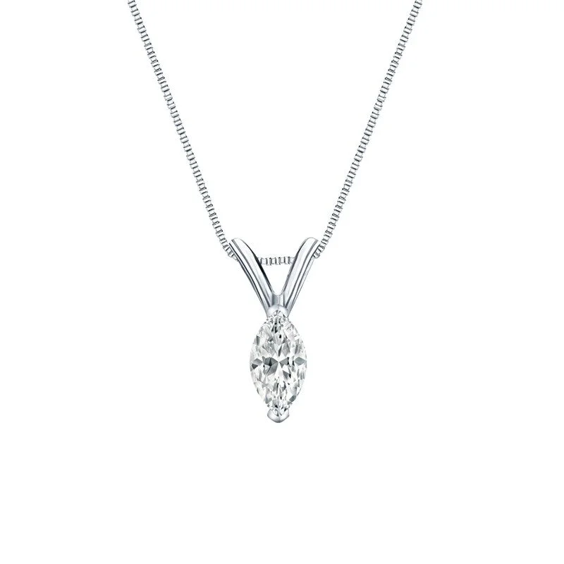 Subtle filigree necklaces-Auriya 14K Gold Lab Grown Marquise Diamond Solitaire Necklace V-End Prong 0.25 to 5.00 ct. tw. (F-G VS)