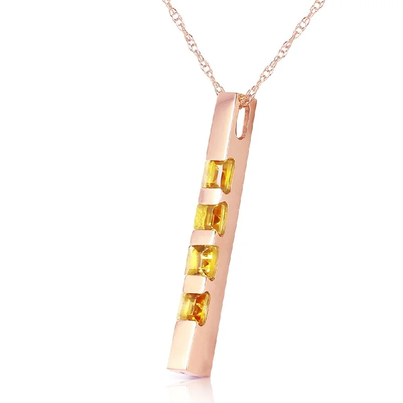 Polished name necklaces-14K Solid Rose Gold Necklace Bar with Natural Citrines