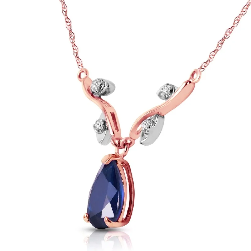 Luxe gem necklaces-14K Solid Rose Gold Necklace withNatural Diamond & Sapphire